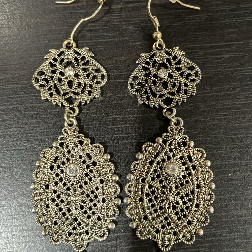 Gold earrings, antique gold with rhinestone - Picture 2 of 2